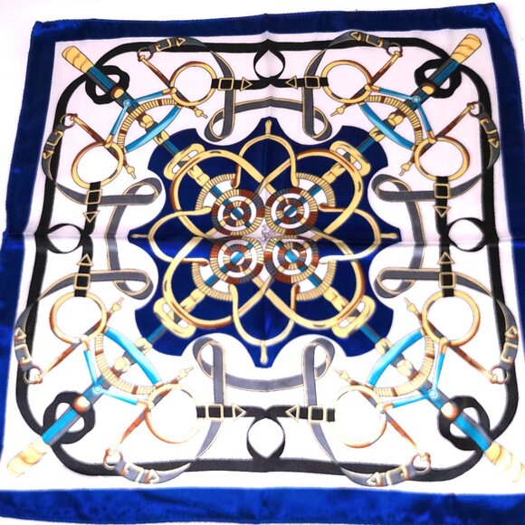 Scarf 19x19 Square Satin blue neckerchief classic - Picture 1 of 4